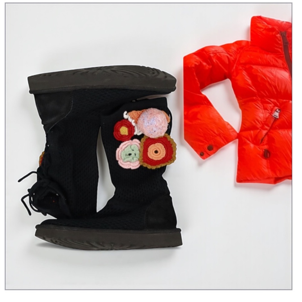 UGG Flower Power Crochet knit Black Boots